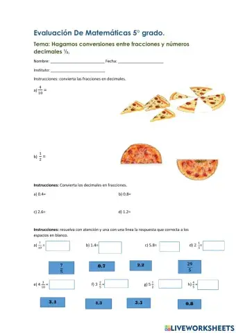 Convertir decimales en fracciones y viceversa.