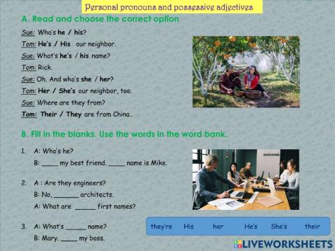 Personal pronouns and possessive adjectives