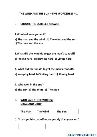 The Wind and The Sun - Live Worksheet - 1