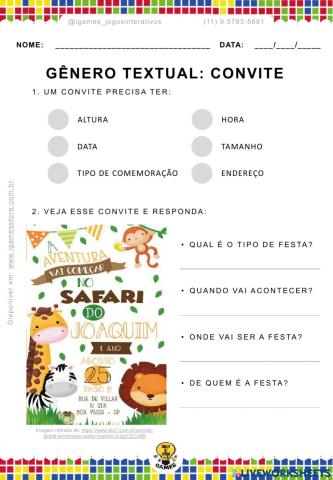 Gênero Textual - Convite - Parte 1
