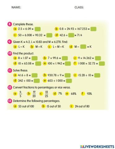 Decimals and percentages