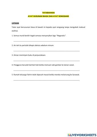 Ayat susunan biasa dan ayat songsang