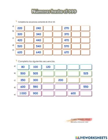 Números hasta el 999