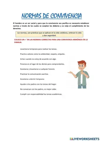 Normas de convivencia armónica en la familia