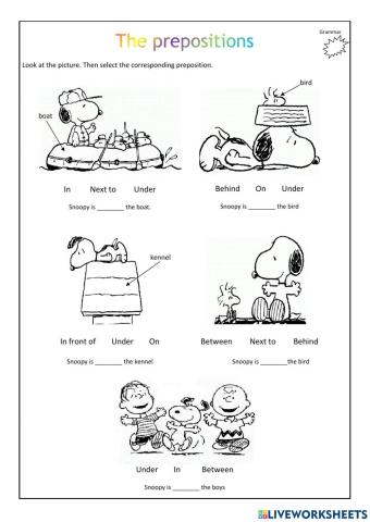 Prepositions (on in under next to behind between)