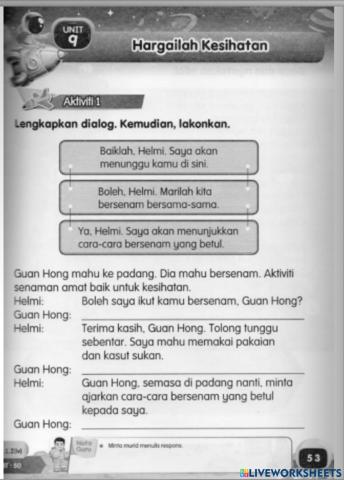 Lengkapkan dialog dengan betul.