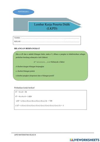 LKPD Bilangan Berpangkat