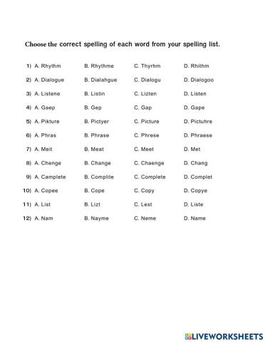 GEP1: 1A Choose the correct Spelling of Each word