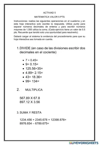 Repaso operaciones de decimales