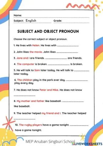 Subject and Object Pronoun