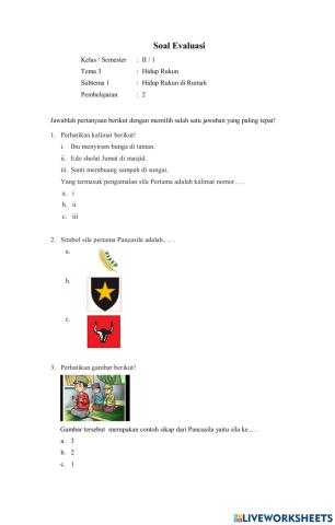 Soal Evaluasi Kelas 2, Tema 1, Subtema 1, Pembelajaran 2
