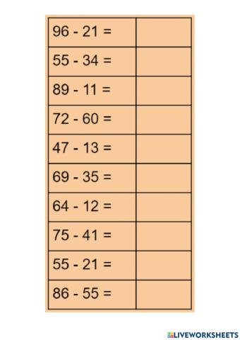 Odčítání do 100 bez přechodu 2