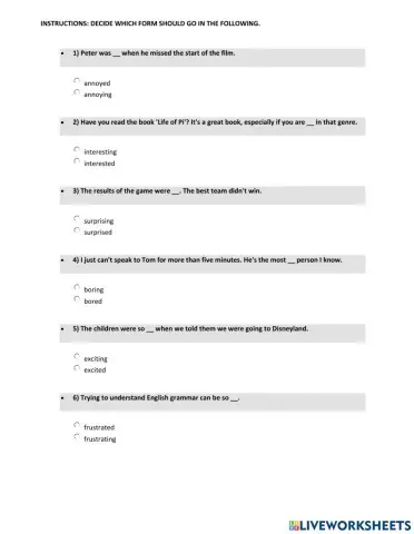 Adjectives ending in -ed and -ing