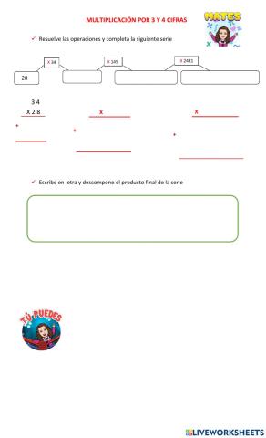 Multiplicación por tres y cuatro cifras