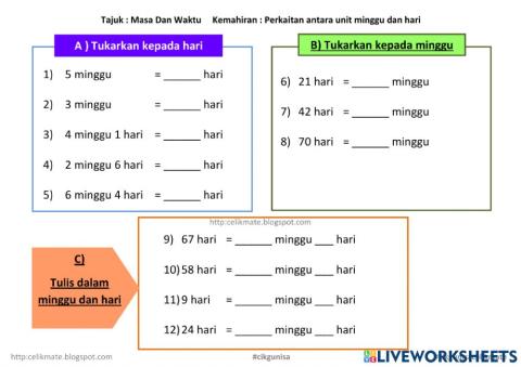 Perkaitan unit minggu dan hari