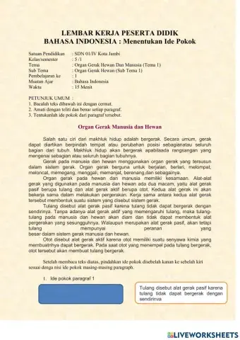 LKPD organ gerak dan ide pokok