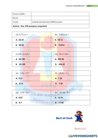 Darab dan bahagi perpuluhan