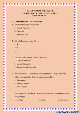 Latihan soal kd 3.1 sila pancasila