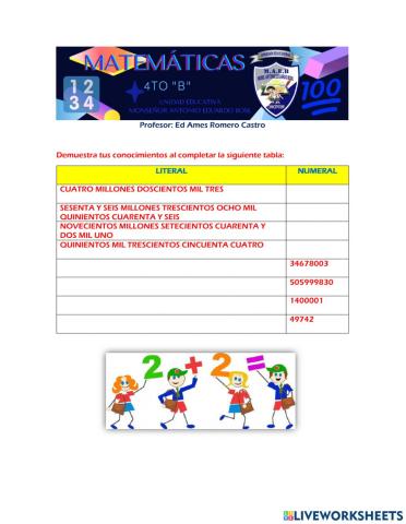 Escritura en literal y numeral de números