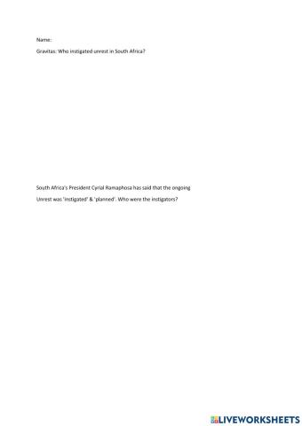 Who instigated unrest in South Africa?