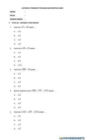 Latihan 2 perpangkatan dan bentuk akar