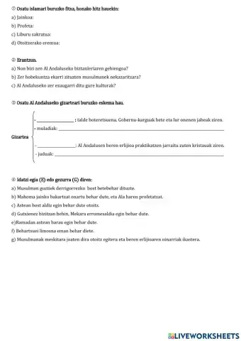 Bizitza eta kultura Al-Andaluseko galdetegia