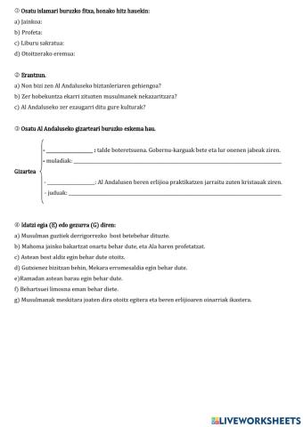 Bizitza eta kultura Al-Andaluseko galdetegia