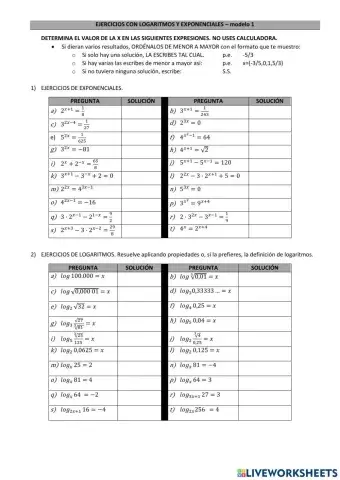 Logaritmos y exponenciales - Modelo1