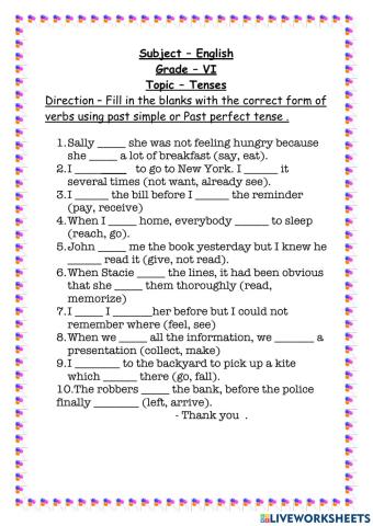 Verb Tenses - Past simple or past perfect