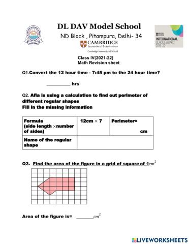 Mathematics worksheet