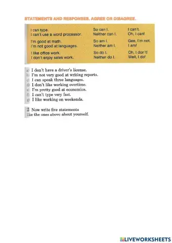 Statements and responses. Taliking about people