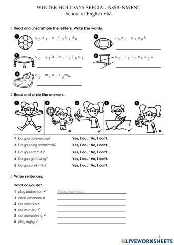 KIDS 2 - WINTER HOLIDAYS SPECIAL ASSIGNMENT - School of english VM
