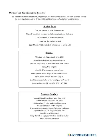 Mid-term test Pre-Intermediate
