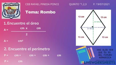 Área y perímetro de rombo