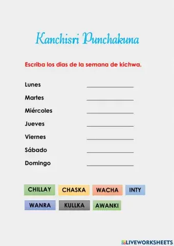 Dias de la semana en Kichwa