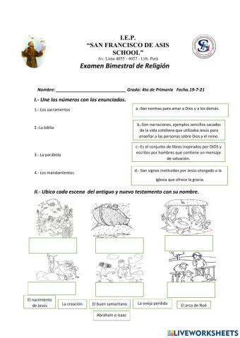 Examen de religion 4to grado