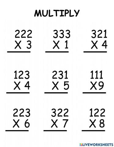 Multiplication 3 by 1 digit