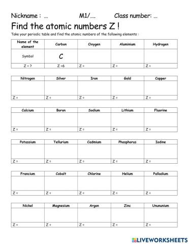 Find the atomic numbers