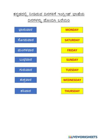 Days in Kannada and English
