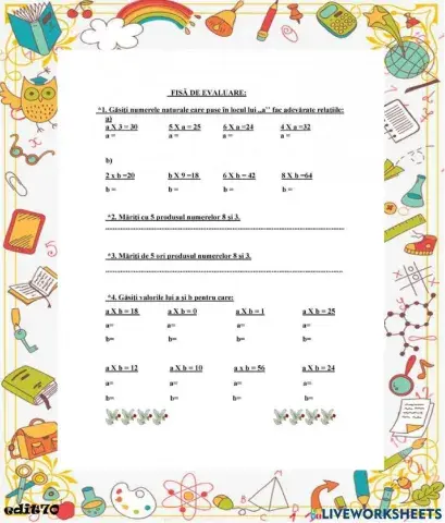 Fișă de evaluare-Aflarea numărului necunoscut