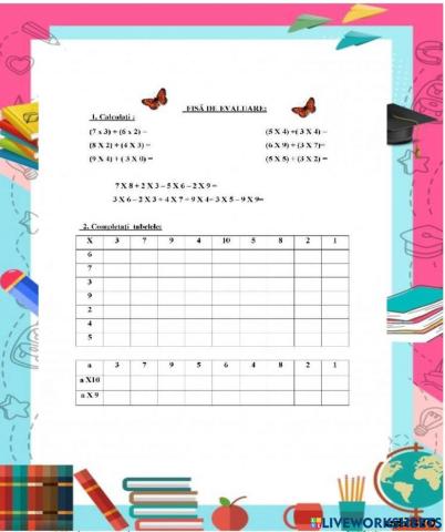 Fisă de evaluare -Tabla înmulțirii ( 1)