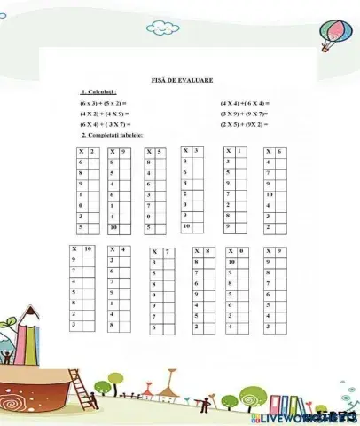 Fisă de evaluare-Tabla înmulțirii (2)