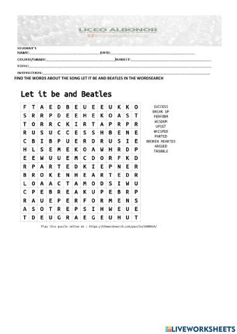 Let it be by Beatles Vocabulary