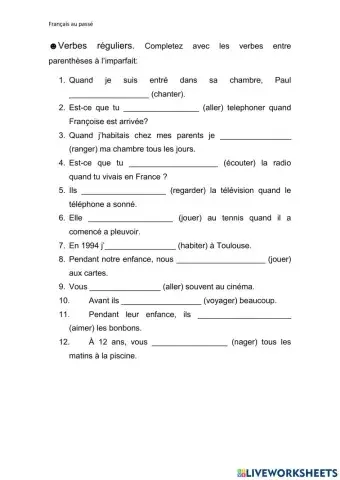 Imparfait réguliers