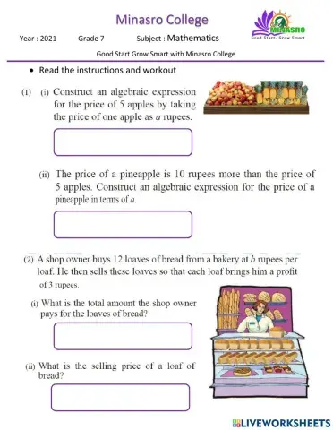 Minasro College G7 Algebraic expression