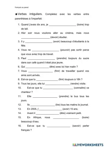 Imparfait irréguliers