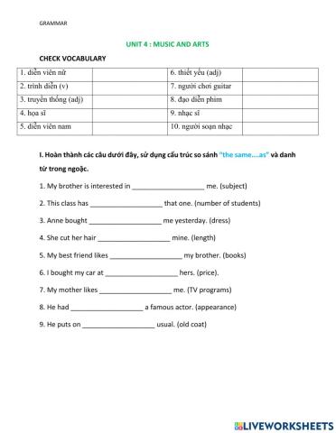 Unit 4 : Music and Arts - Grade 7