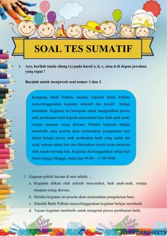 Soal tes sumatif kelas 4