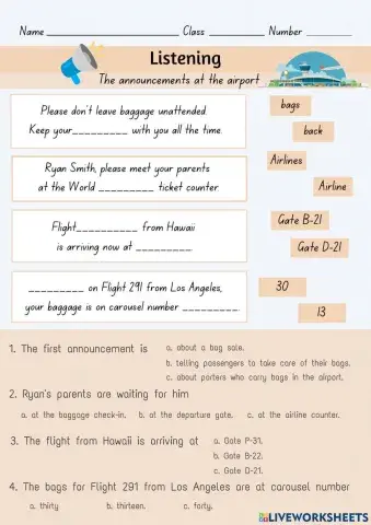 The announcements at the airport