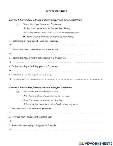 Rewrite sentences - Present Perfect Tense